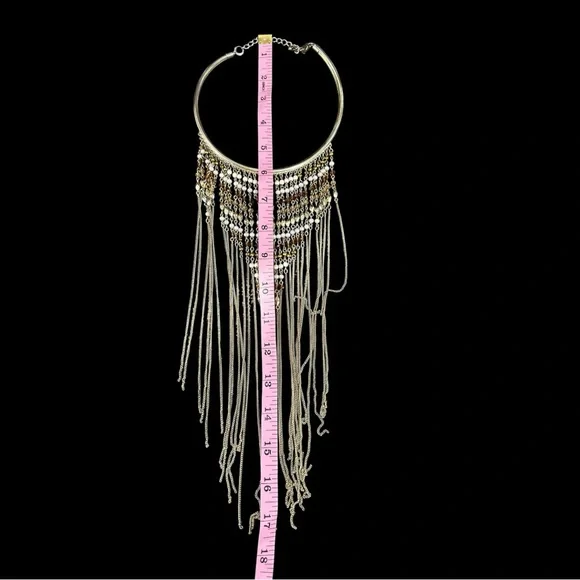 Gold Tone Boho Fringe Statement Necklace Bib Collar Festival Cleopatra Style - Picture 4 of 4